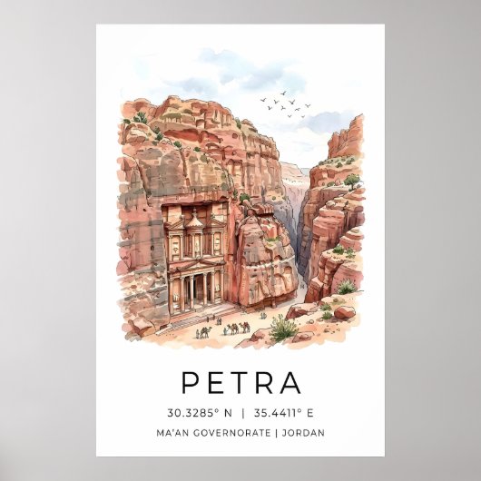 Petra Art Print, Canyon Scene, Treasury Facade ポスター (正面)