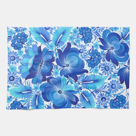 Petrikivka Ukrainian traditional folk art.  キッチンタオル (横)