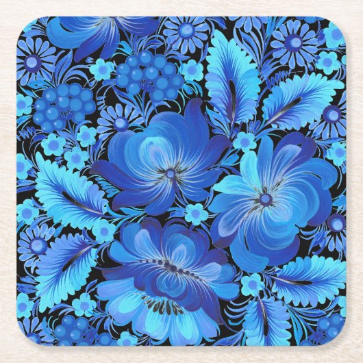 Petrikivka Ukrainian traditional folk art スクエアペーパーコースター (正面)