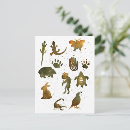 Petroglyph Symbols Bear Healer's Hand Cave Artwork ポストカード (スタンド正面)