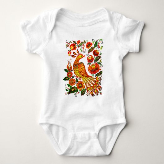 Petrykivkaのウクライナ人のfirebird ベビーボディスーツ (正面)