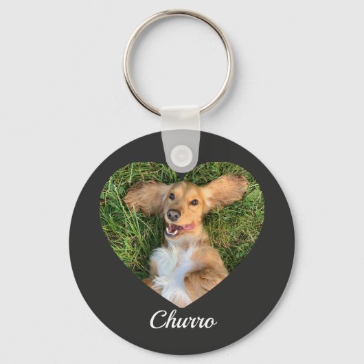 Pet's Cute Modern Typography Name and heart Photo キーホルダー (正面)