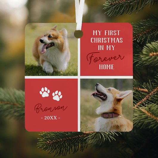Pets First Christmas Forever Home Red Photo メタルオーナメント