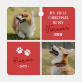 Pets First Christmas Forever Home Red Photo メタルオーナメント (正面)