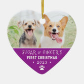  Pet's First Christmas Paw Print Purple Photo セラミックオーナメント (正面)