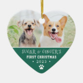 Pet's First Christmas Paw Print Turquoise Photo セラミックオーナメント (正面)