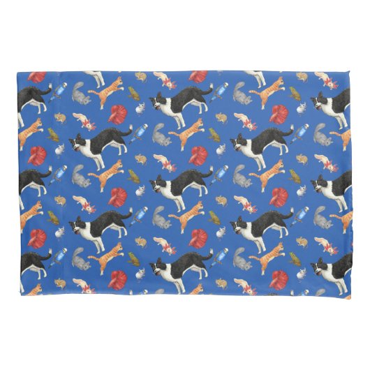 Pets on Parade Pillow Case (on Blue) 枕カバー (正面)