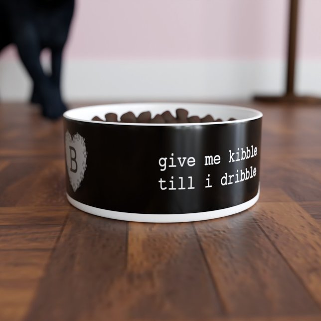 Pets Paw Print Heart Monogrammed Black Cat Bowl ボウル (クリエイターアップロード済み)