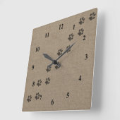 Pets Pawprints on Burlap Effect Design スクエア壁時計 (傾斜)