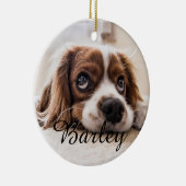 Pet's Simple Elegant Dog Name and Photo Christmas セラミックオーナメント (右)