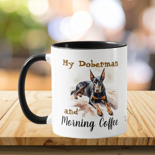  Pets Watercolor Blacks/Brown Doberman Personalize マグカップ