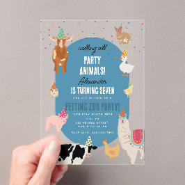 Petting Zoo Party Animals Barnyard Birthday Boy アクリル招待状