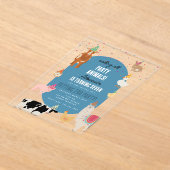 Petting Zoo Party Animals Barnyard Birthday Boy アクリル招待状 (レイダウン)