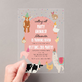 Petting Zoo Party Animals Barnyard Birthday Girl アクリル招待状