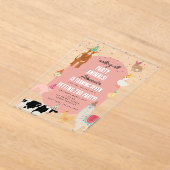 Petting Zoo Party Animals Barnyard Birthday Girl アクリル招待状 (レイダウン)
