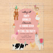 Petting Zoo Party Animals Barnyard Birthday Girl アクリル招待状 (正面)