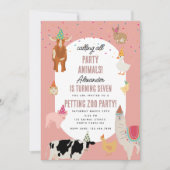 Petting Zoo Party Animals Barnyard Birthday Girl 招待状 (正面)