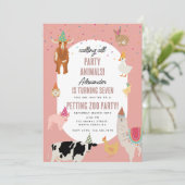 Petting Zoo Party Animals Barnyard Birthday Girl 招待状 (スタンド正面)
