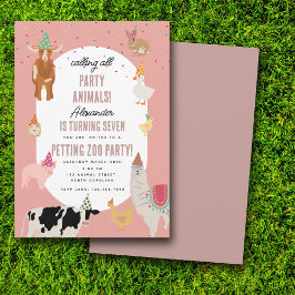 Petting Zoo Party Animals Barnyard Birthday Girl 招待状