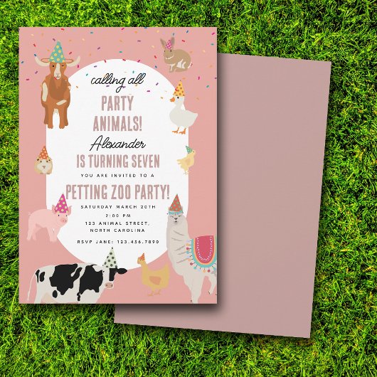 Petting Zoo Party Animals Barnyard Birthday Girl 招待状