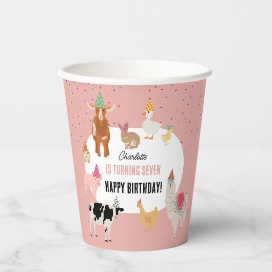 Petting Zoo Party Animals Barnyard Birthday Girl 紙コップ (正面)
