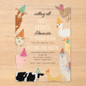 Petting Zoo Party Animals Barnyard Birthday Kids アクリル招待状 (正面)