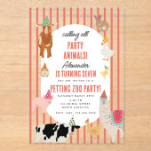 Petting Zoo Party Animals Barnyard Birthday Theme アクリル招待状 (正面)