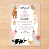 Petting Zoo Party Animals Barnyard Birthday Theme アクリル招待状 (正面)