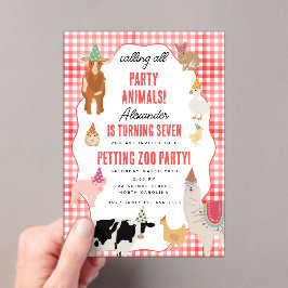 Petting Zoo Party Animals Barnyard Birthday Theme アクリル招待状