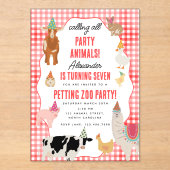 Petting Zoo Party Animals Barnyard Birthday Theme アクリル招待状 (正面)