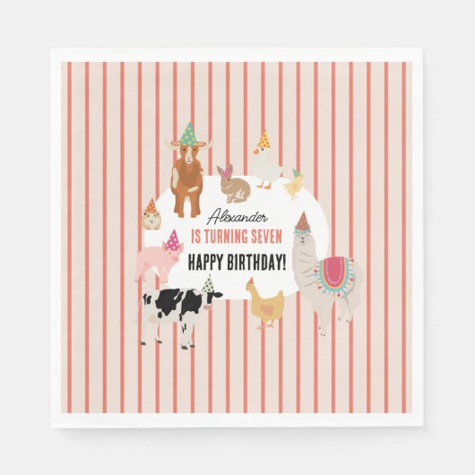 Petting Zoo Party Animals Barnyard Birthday Theme スタンダードランチョンナプキン (正面)
