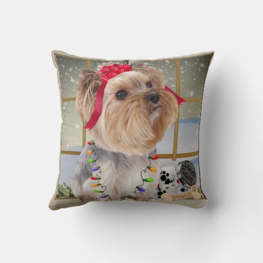PetVenturesUSA著クリスマスの照明の枕のヨークシャーテリア クッション (裏面)