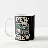 Pew Crew Skeleton With Coffee, Funny Church Tee コーヒーマグカップ (左)