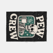 Pew Crew Skeleton With Coffee, Funny Church Tee  フリースブランケット (正面(横))