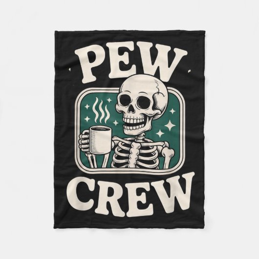 Pew Crew Skeleton With Coffee, Funny Church Tee  フリースブランケット (正面)