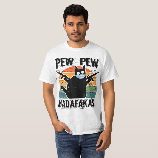 Pew Madafakas Pew Guns Funny Black Cat  Tシャツ (正面フル)