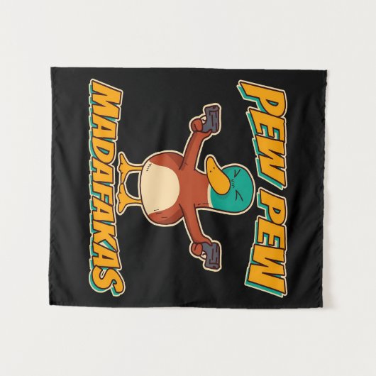 Pew Pew Duck | Duck Pattern Throw Blanket タペストリー (正面(横))