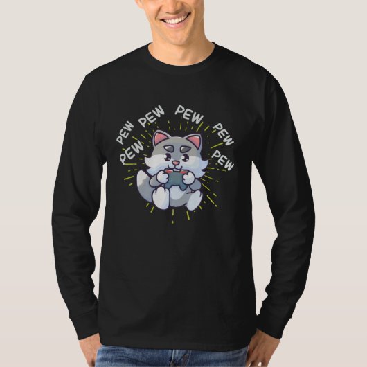 Pew Pew Gaming Cat Video Game Gaming Console Gamin Tシャツ (正面)