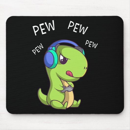 Pew Pew Pew Cute T-rex Dinosaur Video Gamer Gaming マウスパッド (正面)