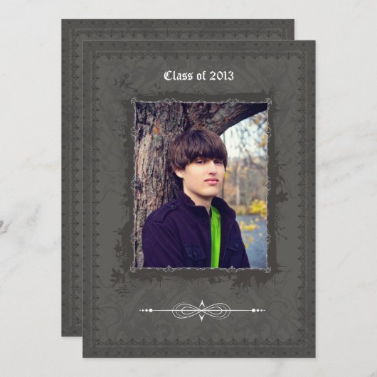Pewterフレーム写真卒業パーティーの招待 招待状 (正面/裏面)