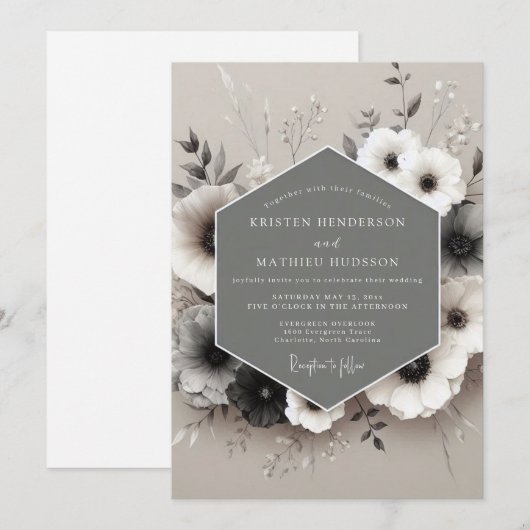 Pewter Anemone Wedding 招待状 (正面/裏面)