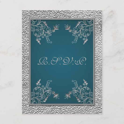 PEWTER RSVPカードに印刷されたリフェイクボンティール（緑がかった色） 出欠カード (正面)