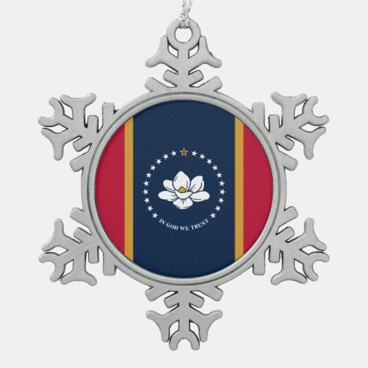 Pewter Snowflake Ornament with Mississippi Flag スノーフレークピューターオーナメント (正面)