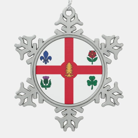 Pewter Snowflake Ornament with Montreal Flag スノーフレークピューターオーナメント (正面)