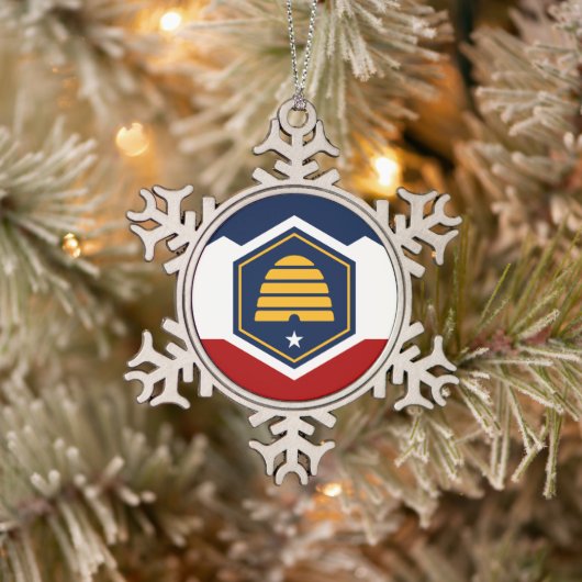Pewter Snowflake Ornament with Utah Flag スノーフレークピューターオーナメント (ツリー)