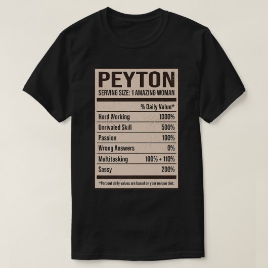 Peyton Nutrition Facts Name Nickname Alias Title F Tシャツ (デザイン正面)