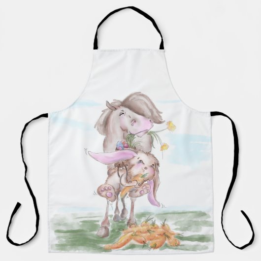 Pferde Kochschürtze Osterbild Pferd und Hase エプロン (正面)