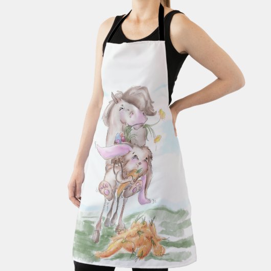 Pferde Kochschürtze Osterbild Pferd und Hase エプロン (インサイチュ)
