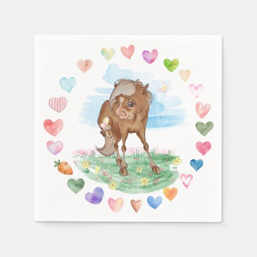 Pferde-Serviette für Kinderanlass, Pferdemädchen スタンダードカクテルナプキン (正面)