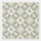 Pferde und Rautenmuster grau grün vanilla 壁紙 (正面)